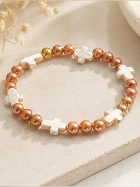 Boho Beaded Pearl Cross Bracelet